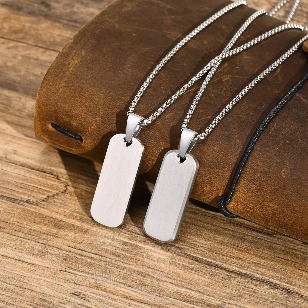 Rectangle Bar Box Chain Pendant — Stainless