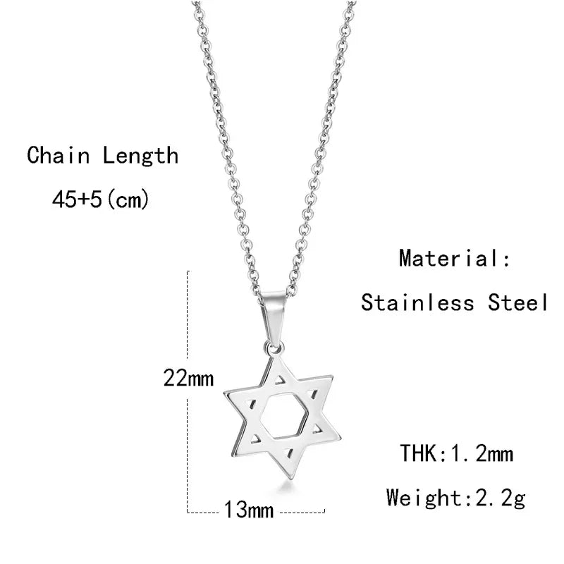Star of David Heart Pendant Necklace — Stainless Steel