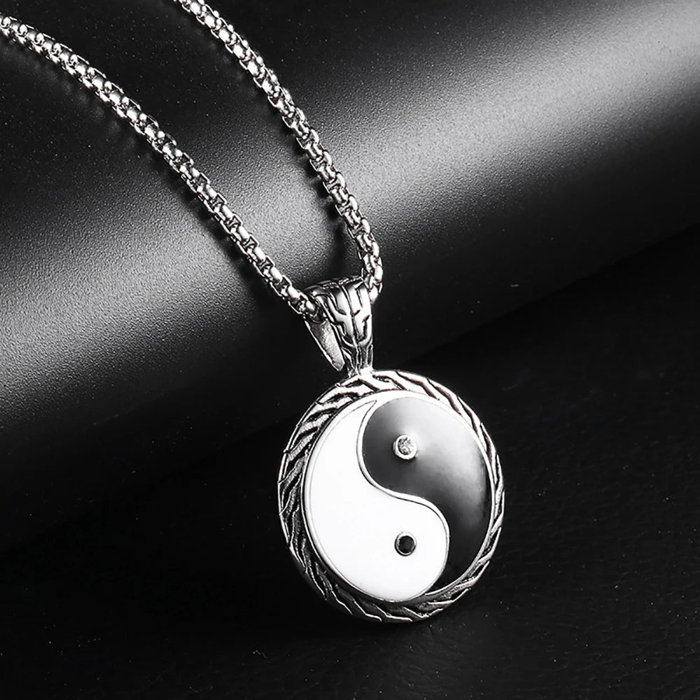 Stainless Steel Yin Yang Taichi Pendant Necklace Fashion Chinese Taoism Jewelry Man Gift For Him With Chain