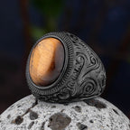 Gothic Dropshipping New Unisex 316L Stainless Steel Cool Punk Classic 3 Colour Stone Ring Pattern Hollowing Anels Anniversary