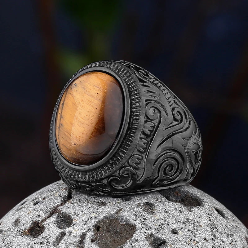 Gothic Dropshipping New Unisex 316L Stainless Steel Cool Punk Classic 3 Colour Stone Ring Pattern Hollowing Anels Anniversary