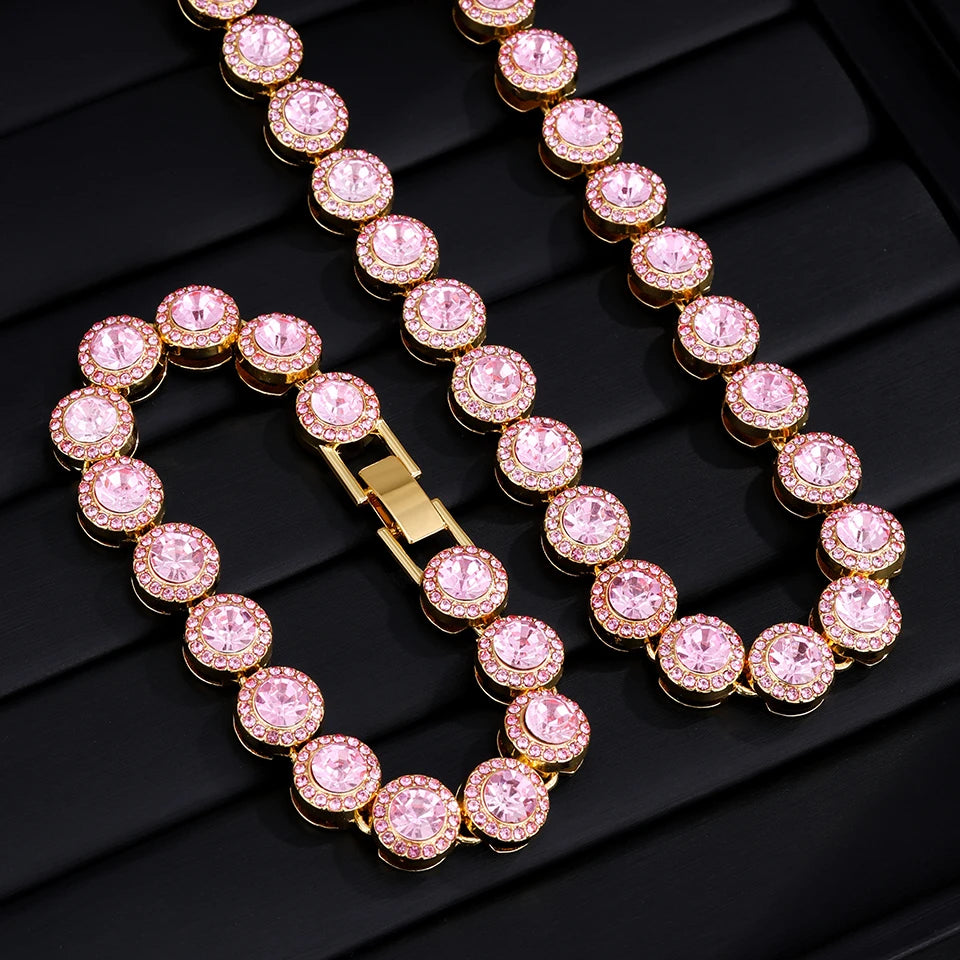 Round Rhinestone Tennis Bracelet & Necklace Set, 12mm Wide