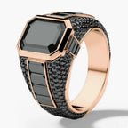 Vintage Black Stone Four-Prong Ring for Men — Two-Tone
