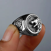 Valknut Viking Wolf Stainless Steel Ring Runic