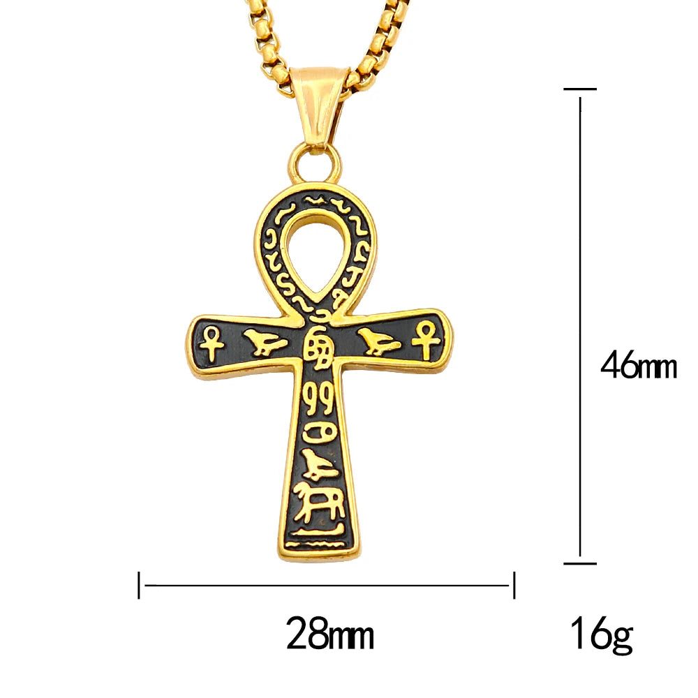 Vintage Punk Anka Cross Pendant Stainless Steel Egyptian Necklaces For Men Women Unique Rune Amulet Jewelry Gifts