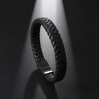 Vintage Punk Hand Woven Three Layer Leather Black Beaded Bracelet Magnetic Bracelet Clasp Men\\'s Charm Business Event Jewelry