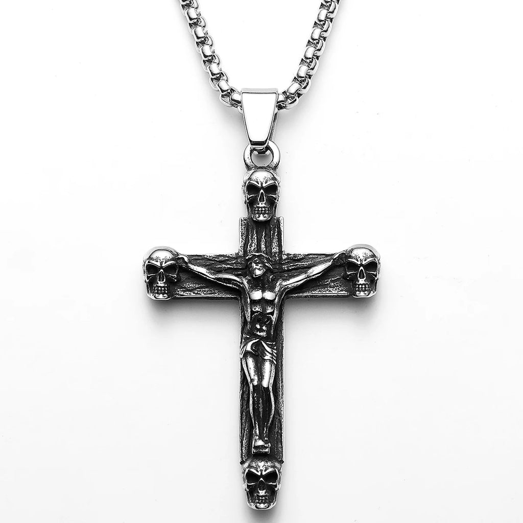 Cross Skull Jesus Pendant Necklace Stainless Steel