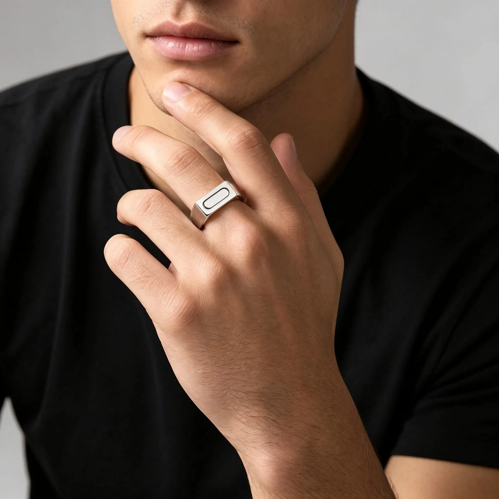 Classic Spinner Fidget Ring for Men, Stainless Steel Silver Color Polished Signet Ring, Fashion Cool Finger Jewelry Accessories