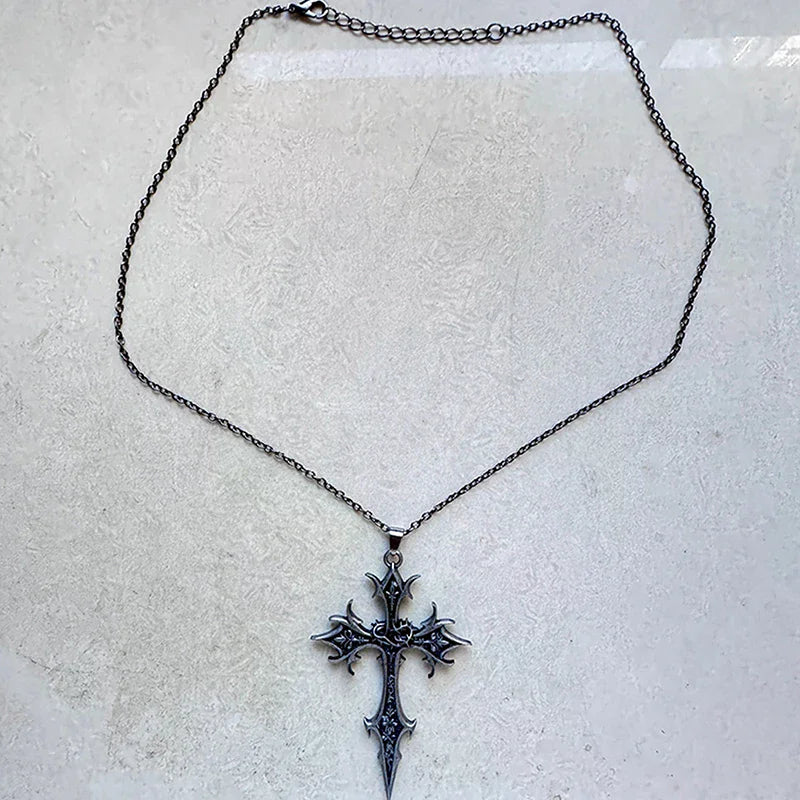 Cross Necklace Vintage Gothic Silver Religious Crucifix Cross Pendant Necklace Jewelry Christmas Gifts For Women Men