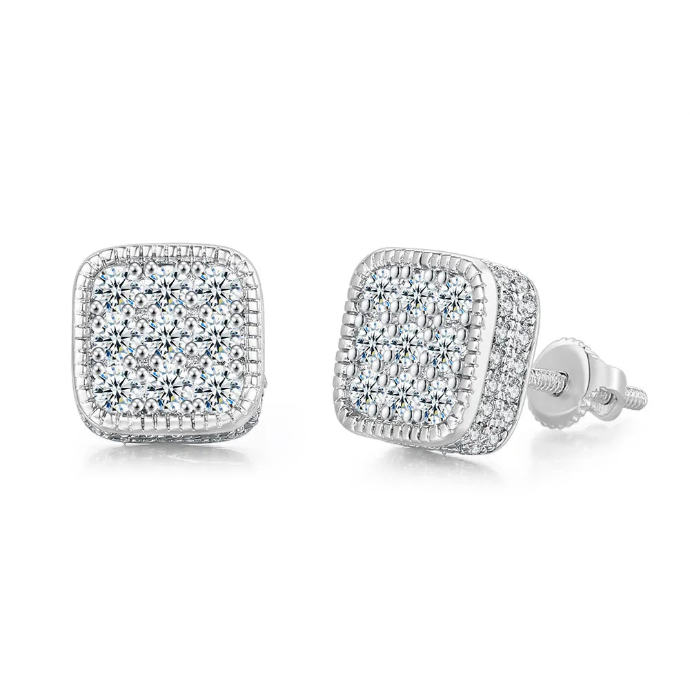 Iced Out Round CZ Piercing Stud Earrings for Men and Women
