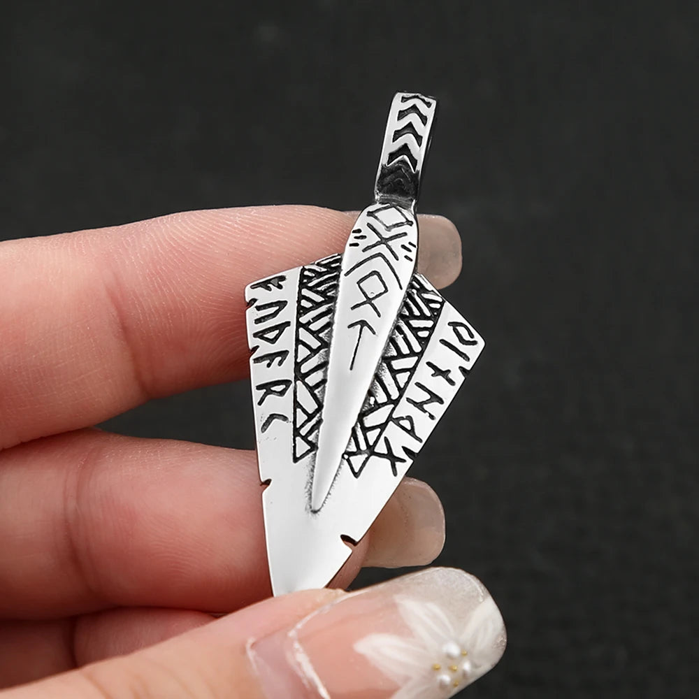 Viking Rune Arrowhead Pendant Necklace — Steel