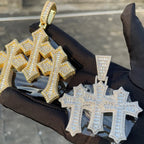 Cross Pendant Necklace Iced Out Three Baguette