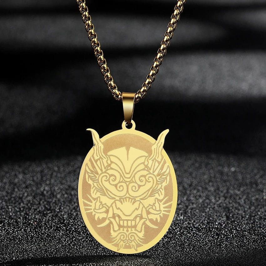 QIMING Dainty Saint George Pendant Necklace For Men Stainless Steel Warrior St. George's Dragon Medallion Mythology