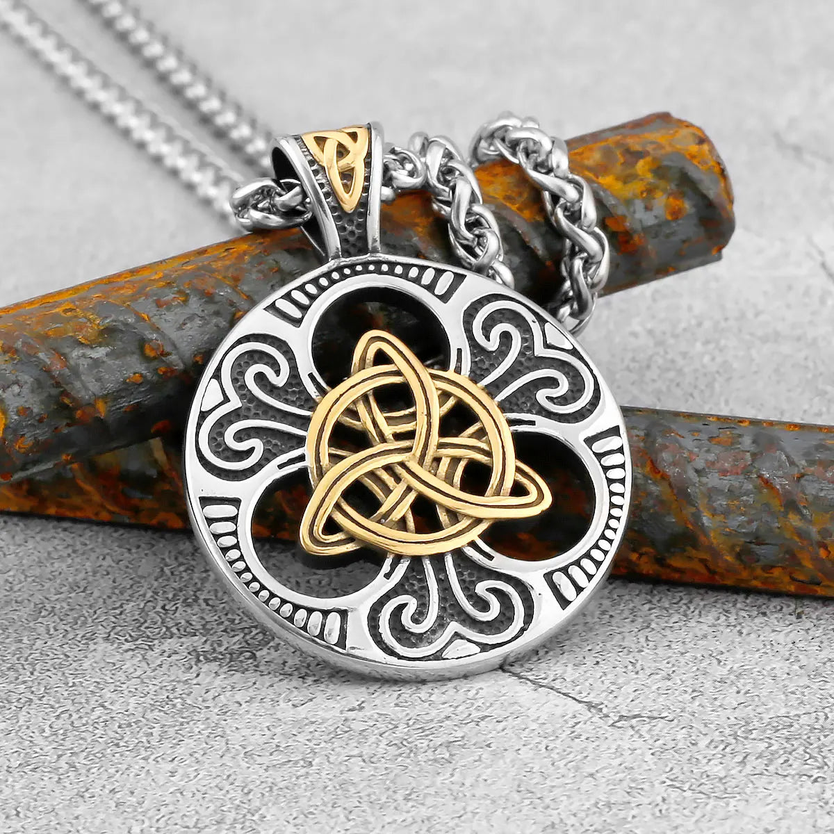 Retro Norse Rune Celtic Knot Necklace Gold Color Stainless Steel Viking Symbols Valknut Pendant Punk Male Gift Jewelry