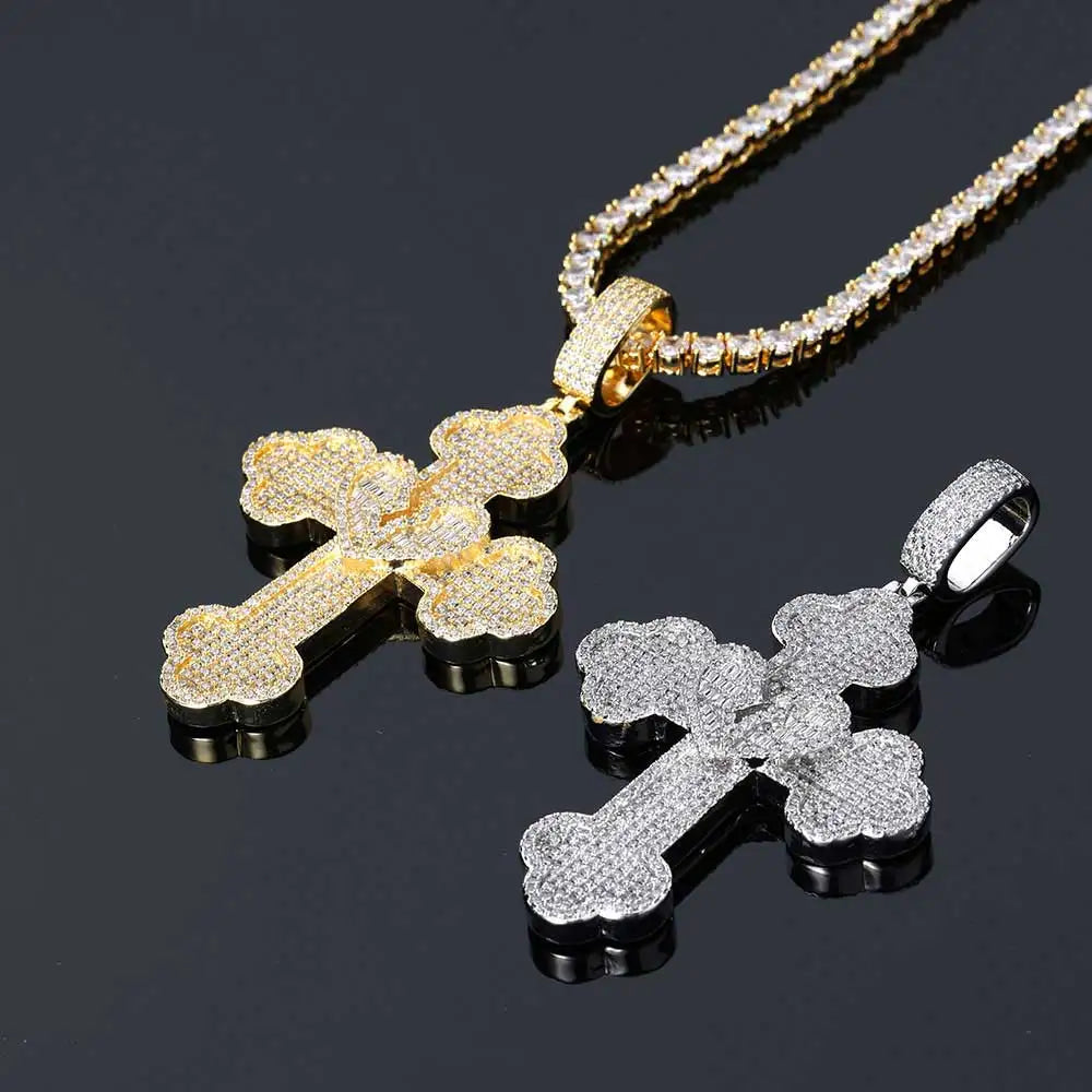 Iced Out Cross Pendant Necklace Stainless Steel