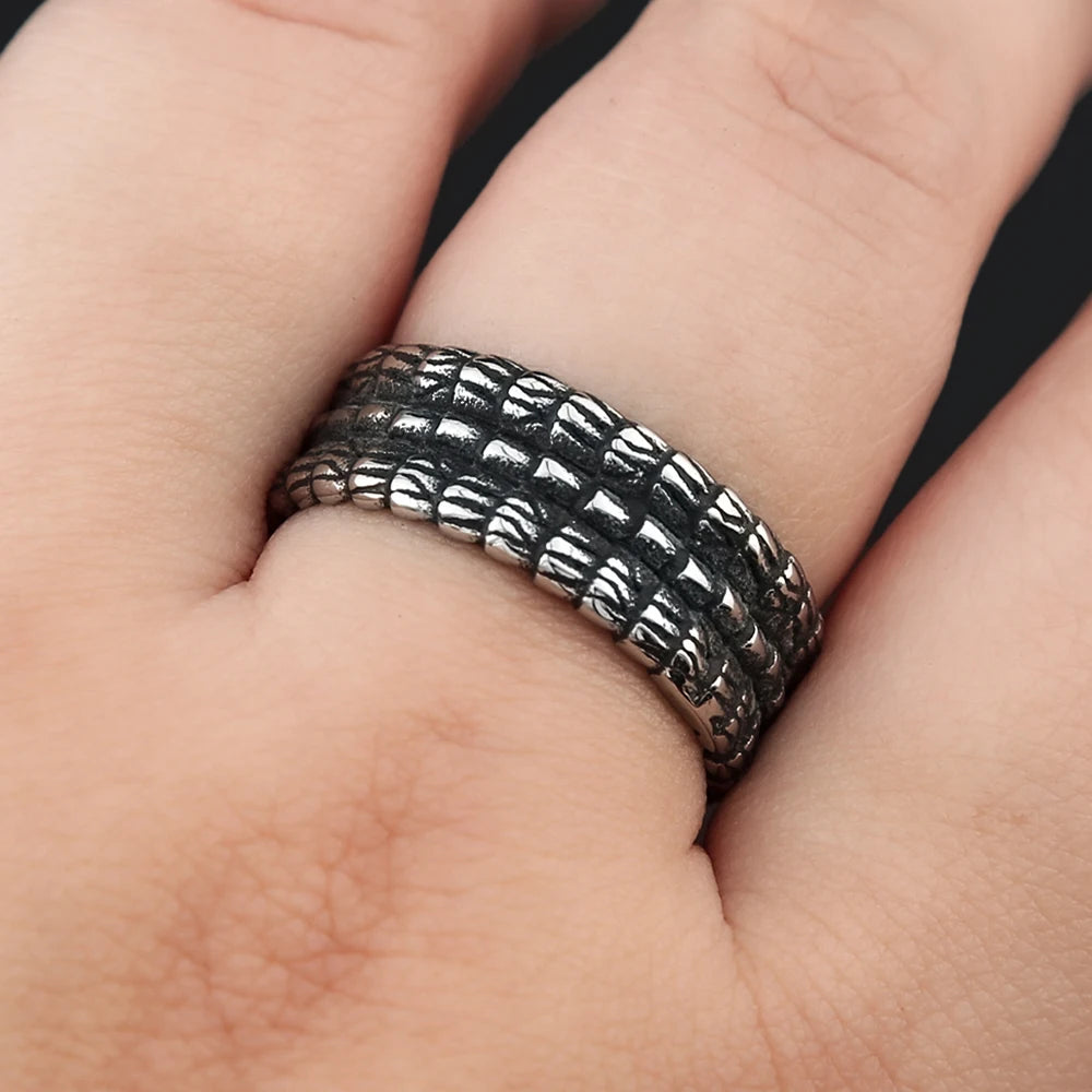 Stainless Steel Jewelry Dragon Scales Gothic Amulet Viking Rings For Men Women Norse Pagan Warrior Ring Symbolic Gift