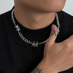 Grooved Five-Point Star Chain Necklace — Silver