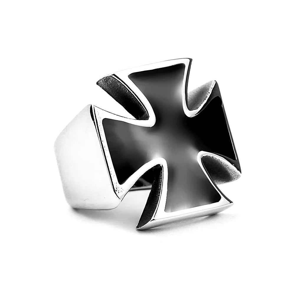 Classic Vintage Iron Cross Shape Ring Men Boy Stainless Steel Cool Motor Biker Ring Party Jewelry Amulet Gift Dropshipping Store