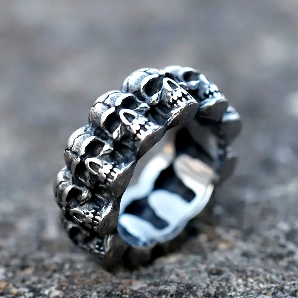 2023 NEW Men's 316L stainless steel rings Unique Skull ring Vintage Aegishjalmur PUNK Jewelry Gifts free shipping