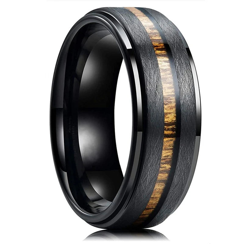 Fashion Men's Stainless Steel Rings 8mm Classical Black Blue Groove Beveled Edge Wedding Engagement Anniversary Jewelry