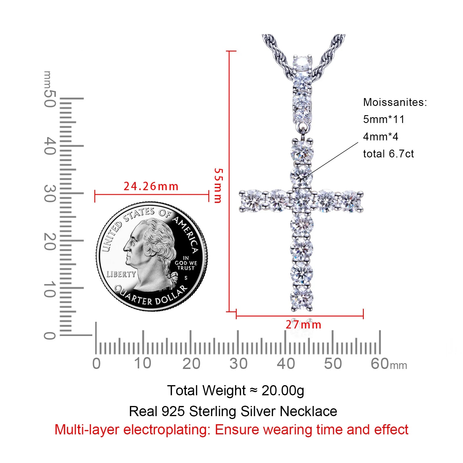 Iced Out Cross Pendant — 925 Silver