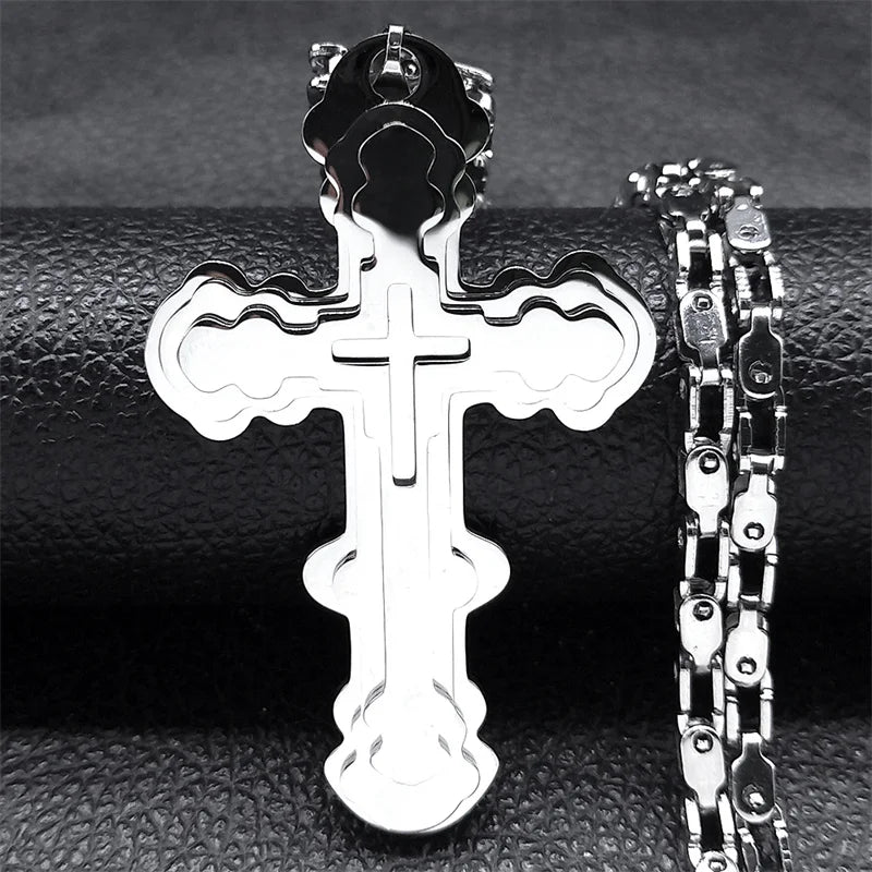Big Cross Jesus Necklace for Man Stainless Steel Gold Color Christ God Chain Necklaces Christmas Gift Jewelry collar