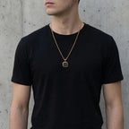Punk Style Black Square Pendant Necklace For Men Women Hip Hop Stainless Steel Gold Color Neck Chain Rock Jewelry Cool Fashion