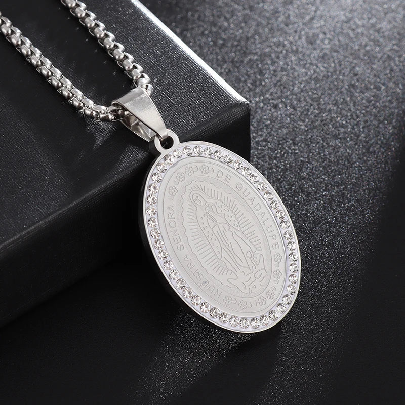 Our Lady of Guadalupe Medal Pendant Stainless Steel Virgin Mary Necklace Women\\'s Prayer Jewelry Catholic Gift
