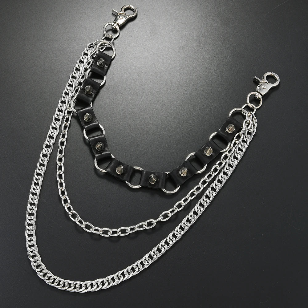 Punk style multi-layer spiky jeans chain Hip hop hip hop waist chain