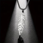Men's Stainless Steel Feather Pendant Necklace Trendy Fashion Hip Hop Punk Jewelry Accessories Gift For Best Friend