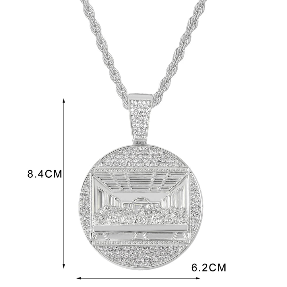 New Last Supper Pendant Cuban Chain Necklace With 14mm Iced Out Chain Fashion Hip Hop Men Charm Pendant Tennis