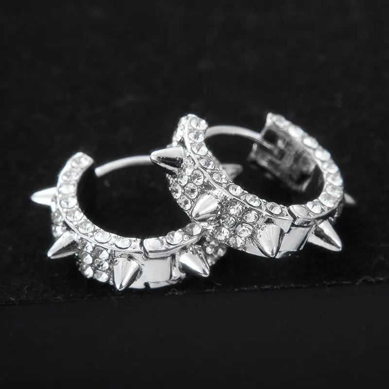 Iced Out Spike Rivet Cubic Zirconia Hoop Earrings