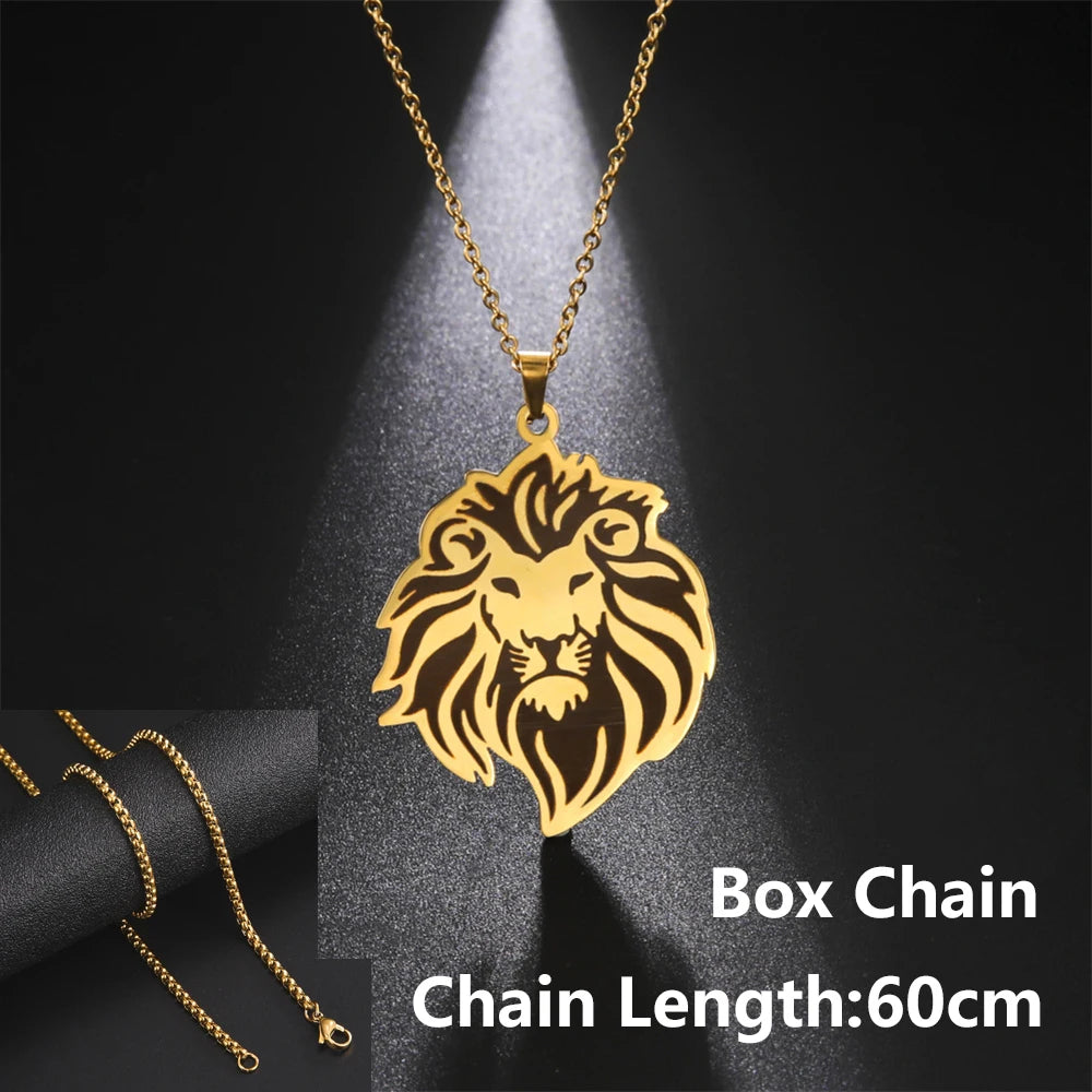 Lion Head Box Chain Pendant — Stainless Steel