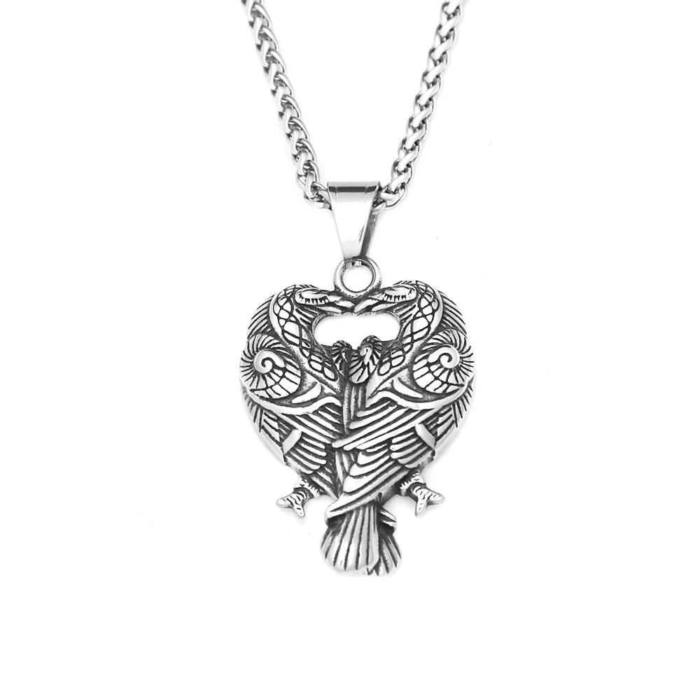 Odin Double Raven Pendant — Stainless Steel