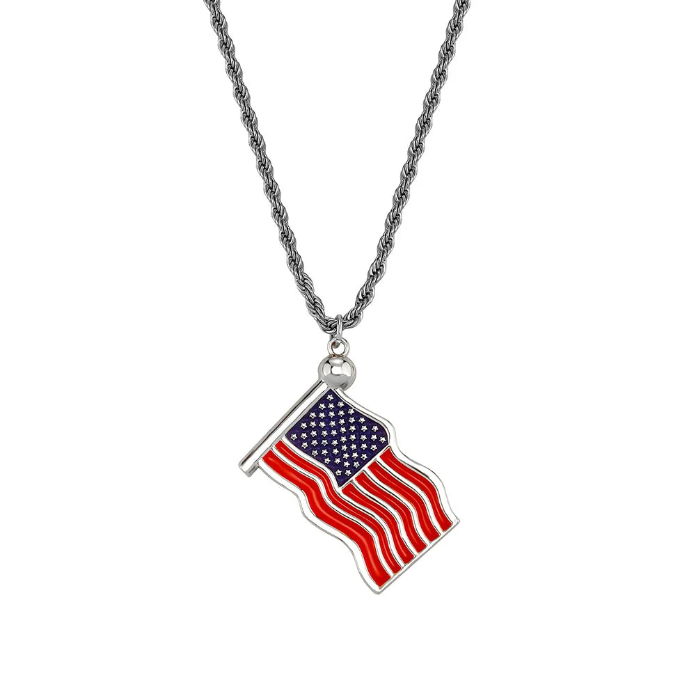 Gold US Flag Pendant Necklace Stainless Steel