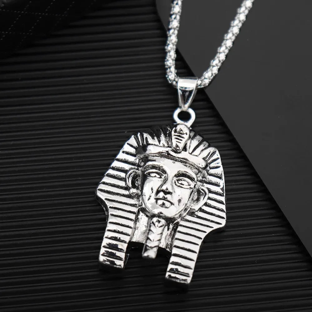 Egyptian Pharaoh Tutankhamun Sculpture Retro Men Alloy Pendant Necklace Hip Hop Rapper Pendants Personality Neck Chain Jewelry