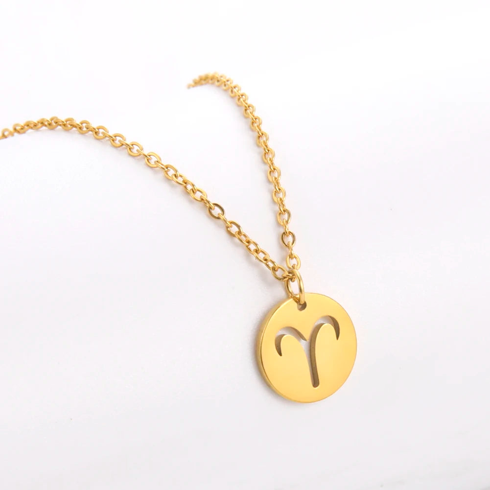 Kkjoy Stainless Steel Star Zodiac Sign Necklaces 12 Constellation Choker Pendants Necklace Aries Libra Leo Collier Birthday Gift