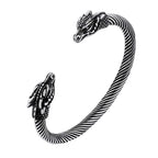 U7 Stainless Steel 6mm Wide Twristed Cable Open Bangle Cuff for Man Skull Dragon Long Charm End Rock Gothic Punk Jewelry Gift