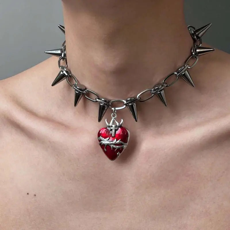 Punk Thorn Heart Pendant Necklace