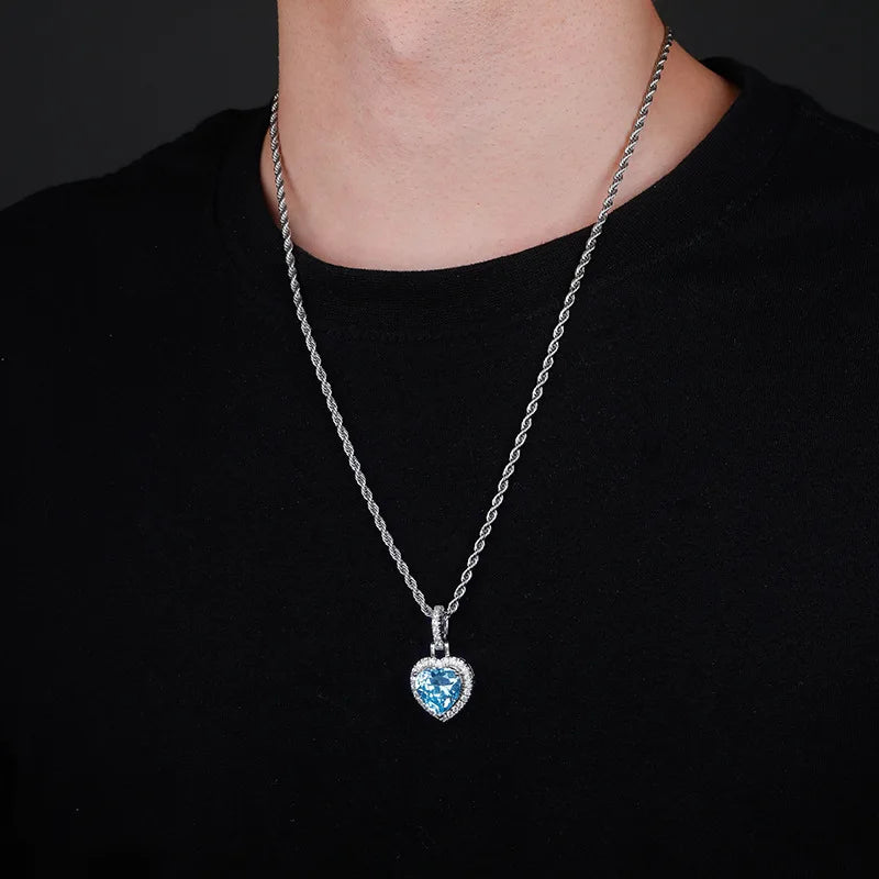 Iced Out Heart Pendant Necklace Stainless Steel CZ