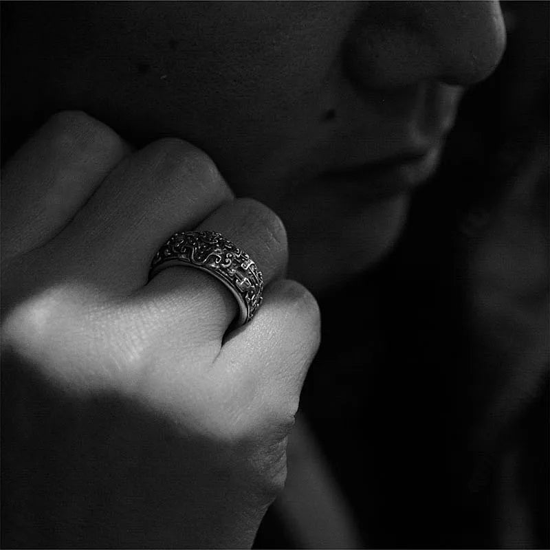 Retro Taotie Chinese Mythology Ring For Men Silver Color Punk Gothic Adjustable Ring Unisex Jewelry Accessories Gift
