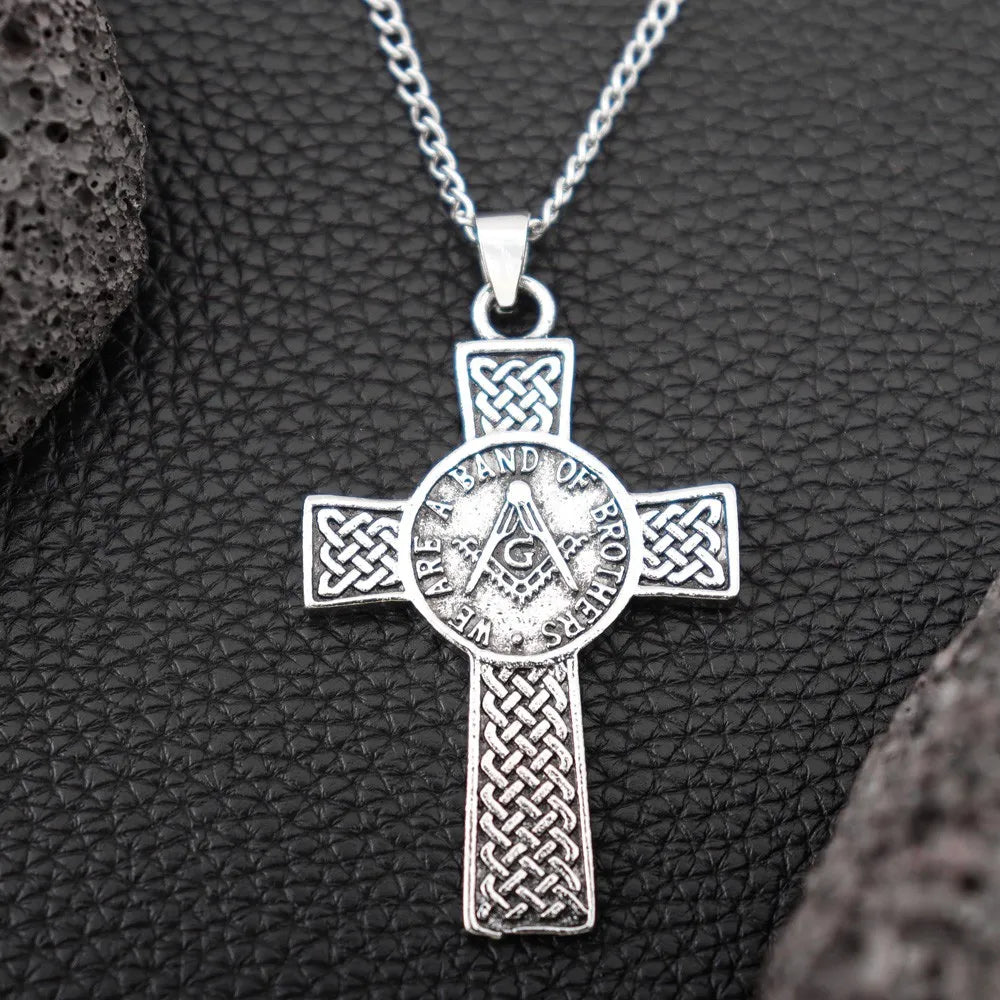 New Celtic Cross & AG Masonic Logo Pendant Necklace for Men Fashion Charm Pendant Religious Party Jewelry Accessories