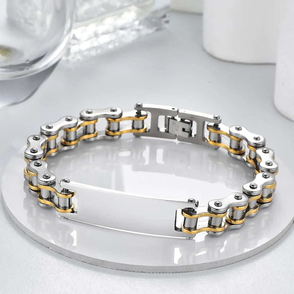 12MM Motorcycle Bike Chain Bracelet for Men Stainless Steel Bicycle Link Design Men's ID Bracelets Punk Rock Jewelry 10