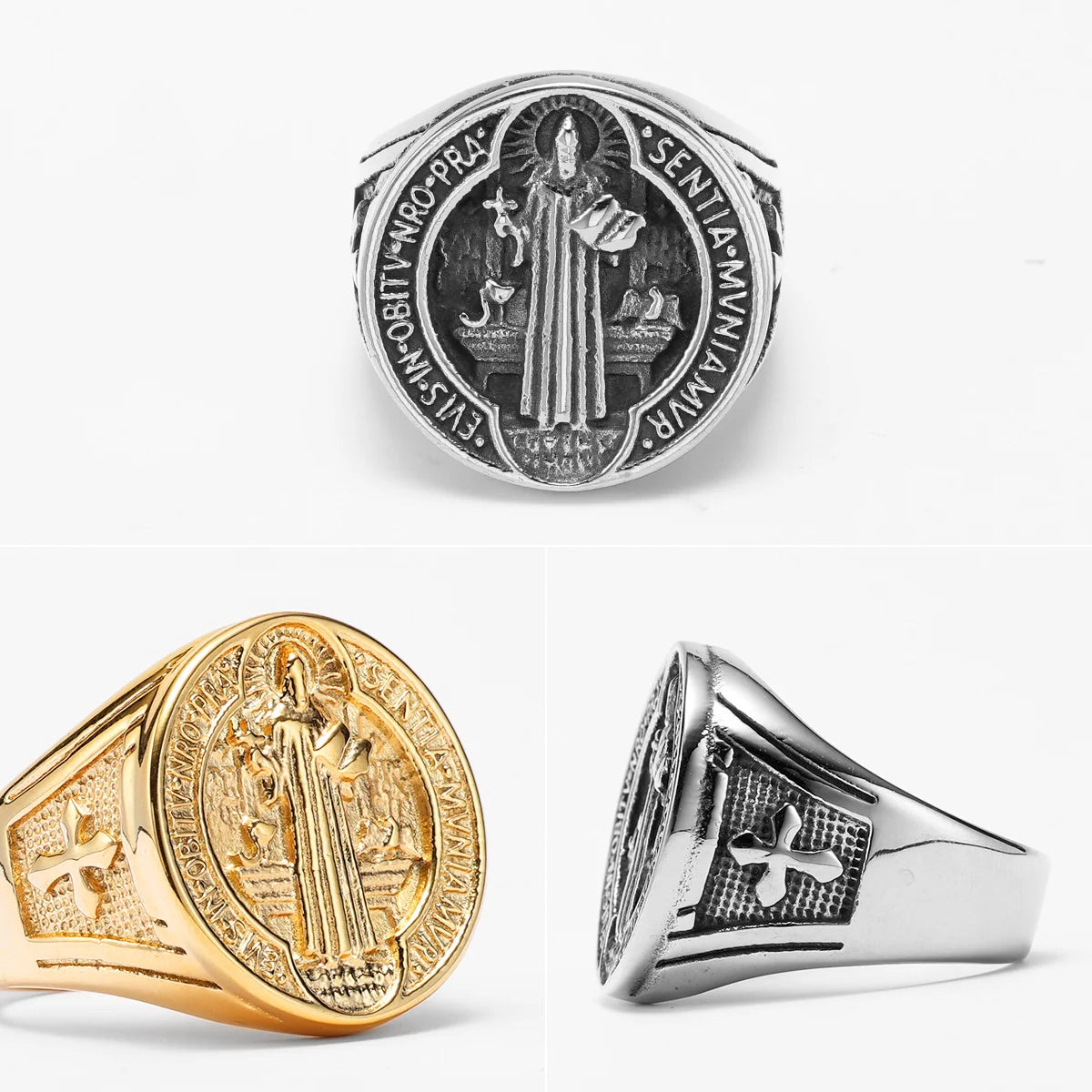 St.Michael St.Benedict Exorcism Powerful Talismans Stainless Steel Men Rings Punk New In For Male Women Fashion Jewelry