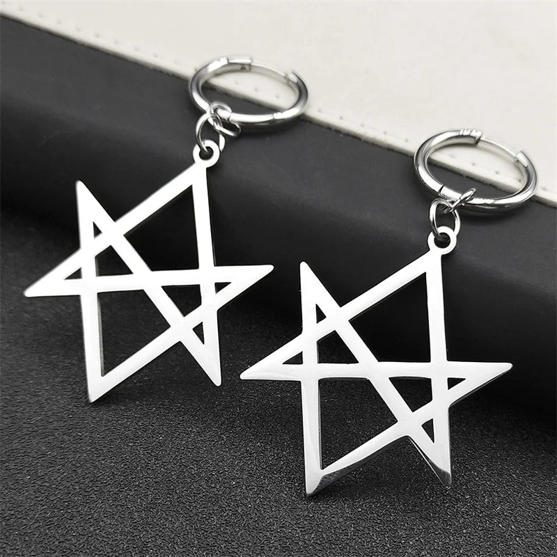 Hexagram Silver Hoop Earrings — Stainless Steel