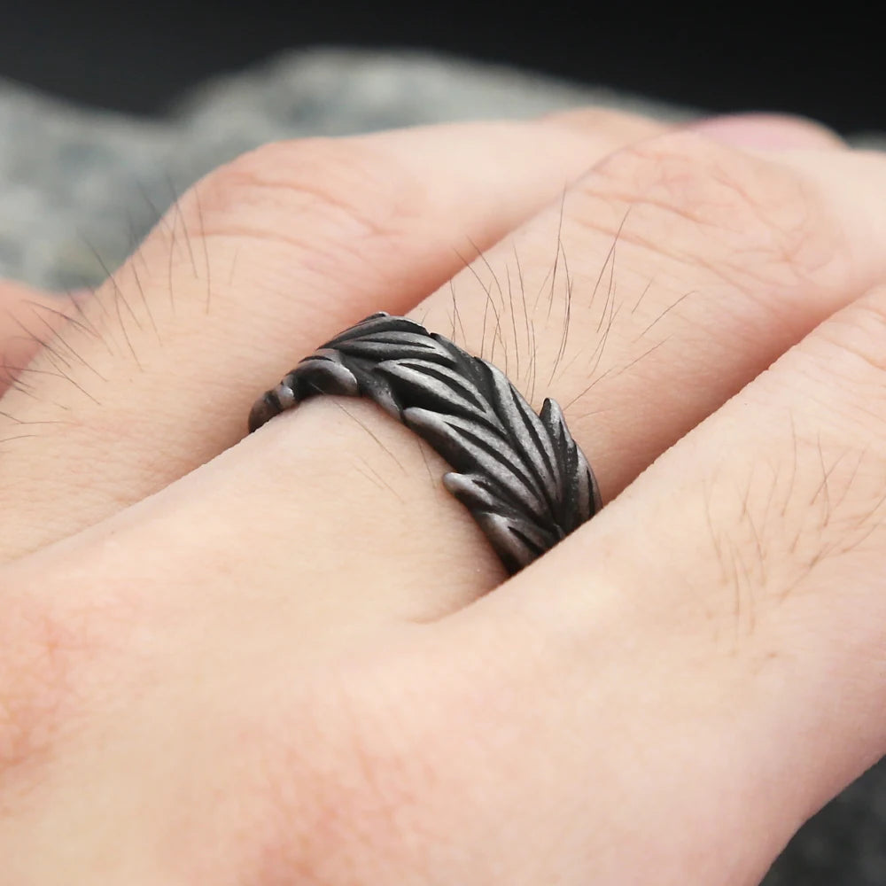 New Vintage 316L Stainless Steel Black Ears of Wheat Rings For Men Women Fashion Punk Creative Amulet Jewelry Gifts