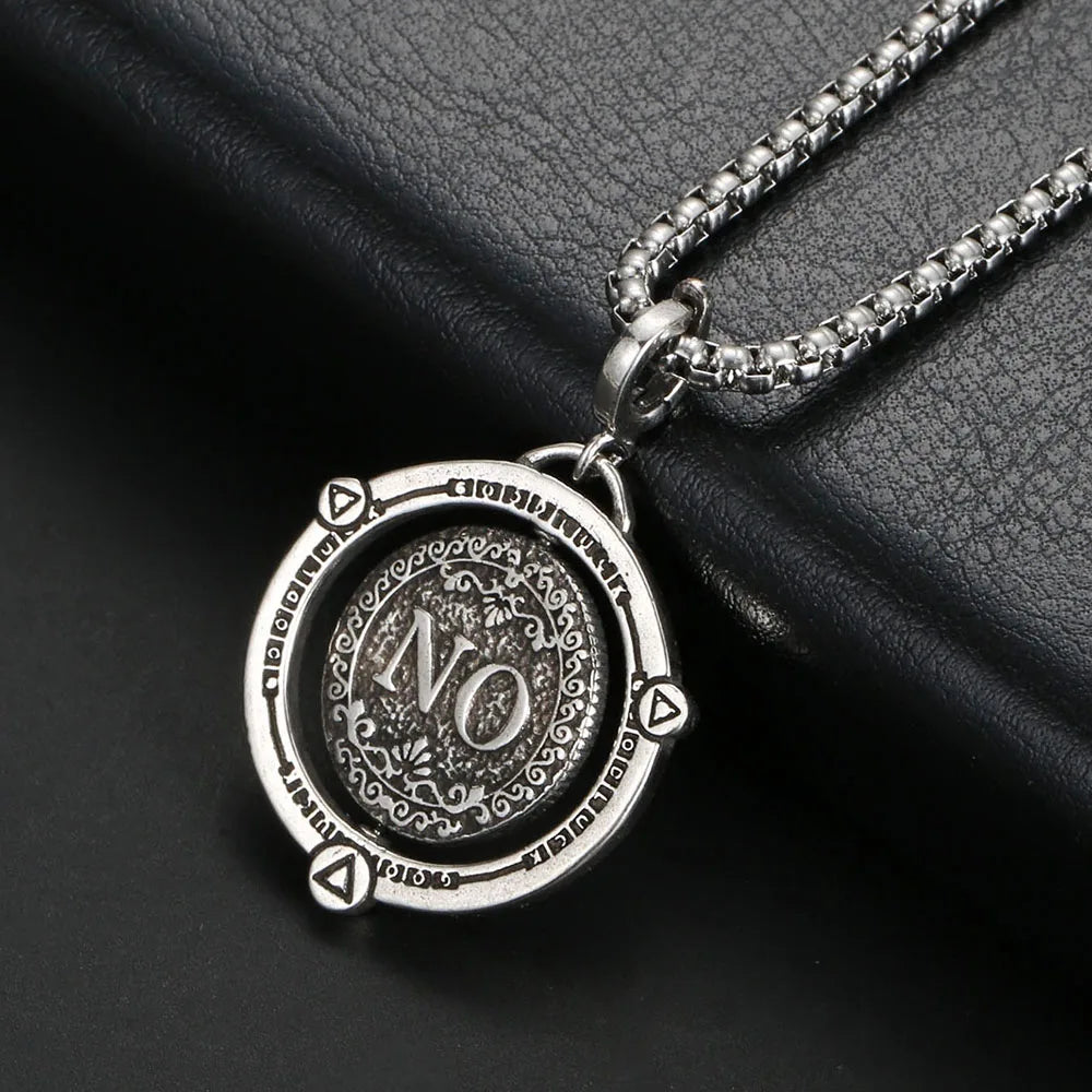 1PC INGX Vintage Ancient Rome Rotatable Round Choice "Yes or No" Necklace for Men Decision Coin Necklace Man Women