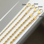 EManco Rope Chain Necklace Stainless Steel Never Fade Waterproof Choker Men Women Jewelry Gold Color Chains 3/4MM Wholesale