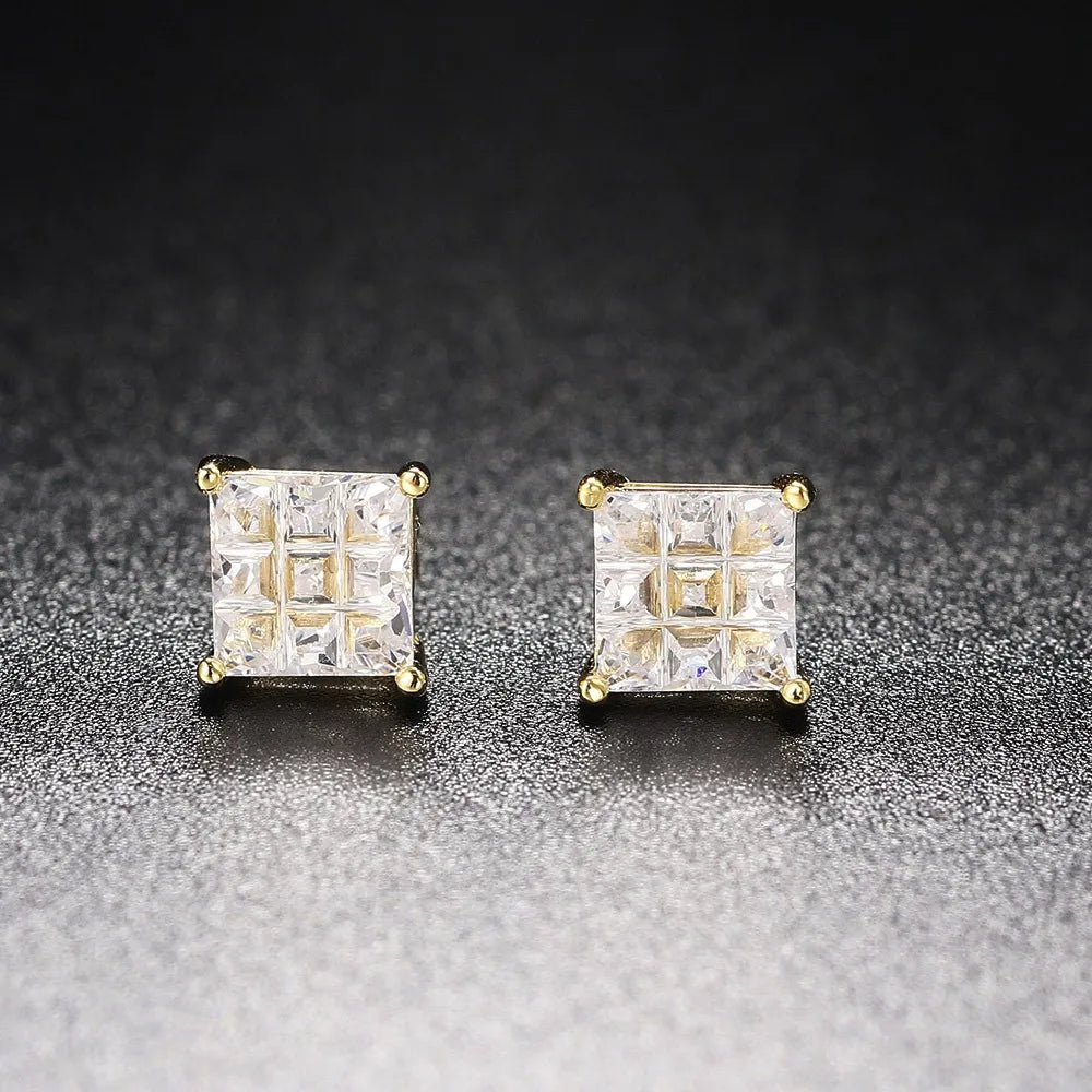 Gold Iced Out Square Zirconia Earrings Statement