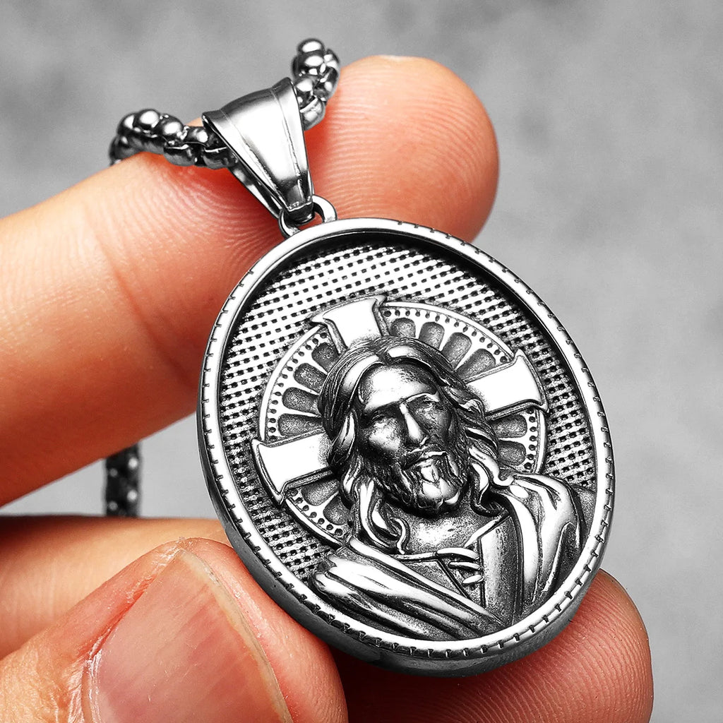 Cross Jesus Pendant Necklace — Stainless Steel